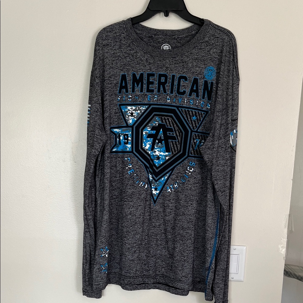 American Fighter Charcoal and Blue Long Sleeve Tee